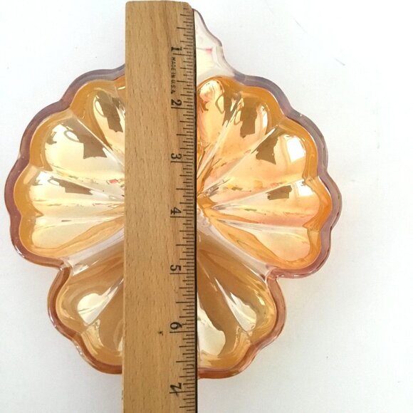 VTG Carnival Glass Marigold 3-Part Clover Leaf Dish Iridescent Divided Bowl 6” - Picture 6 of 6
